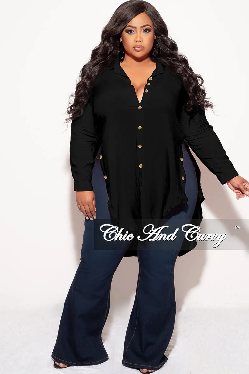 Final Sale Plus Size Final Sale Plus Size Collar Button Up High-Low Top in Black SustainableManufacturing