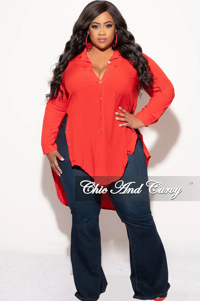Final Sale Plus Size Final Sale Plus Size Collar Button Up High-Low Top in Red Dressy look Anti Pilling Finish