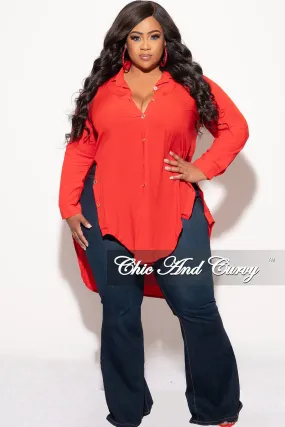 Final Sale Plus Size Final Sale Plus Size Collar Button Up High-Low Top in Red Dressy look Anti Pilling Finish