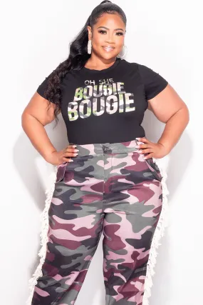 Final Sale Plus Size Fitted Black & Camo Oh She Bougie Bougie T-Shirt Stain Repellent Coating
