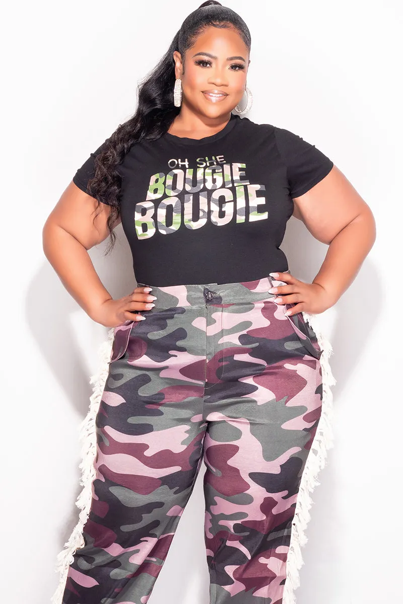 High Quality Material Final Sale Plus Size Fitted Black & Camo Oh She Bougie Bougie T-Shirt