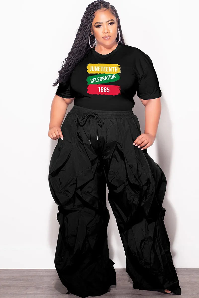 Final Sale Plus Size Fitted Black T-Shirt Juneteenth Celebration 1865 Thermal Regulating Fabric Everyday Flex