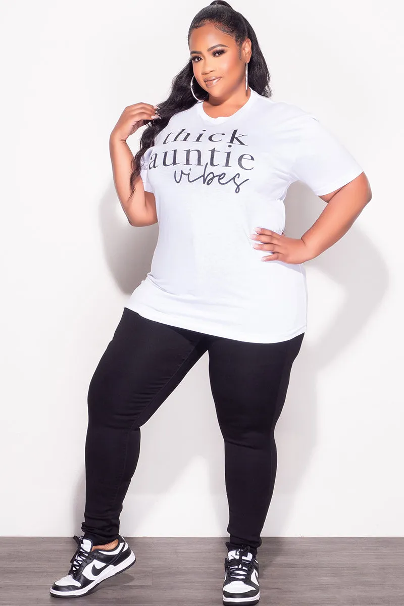 Final Sale Plus Size Fitted "Thick Auntie Vibes Graphic T-shirt in  White and Black Soft Brushed Lining RecyclablePackaging