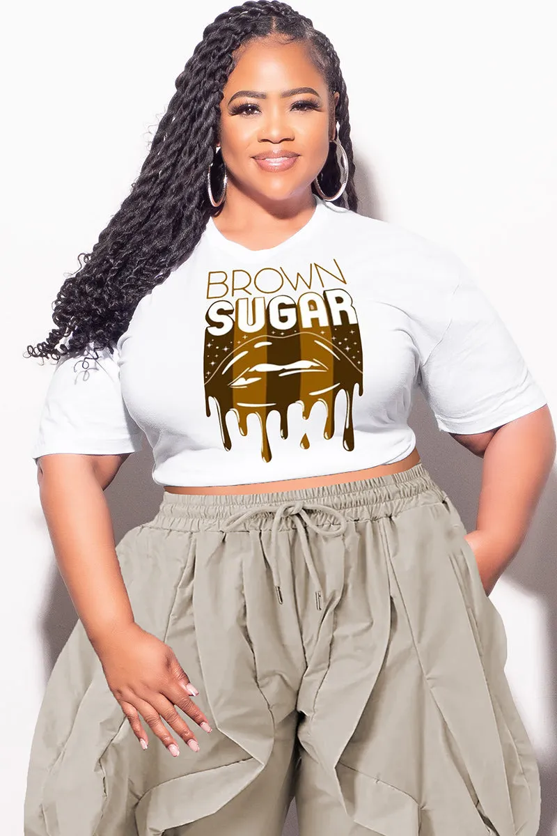 Casual Fit Design Final Sale Plus Size Fitted White Brown Sugar T-Shirt