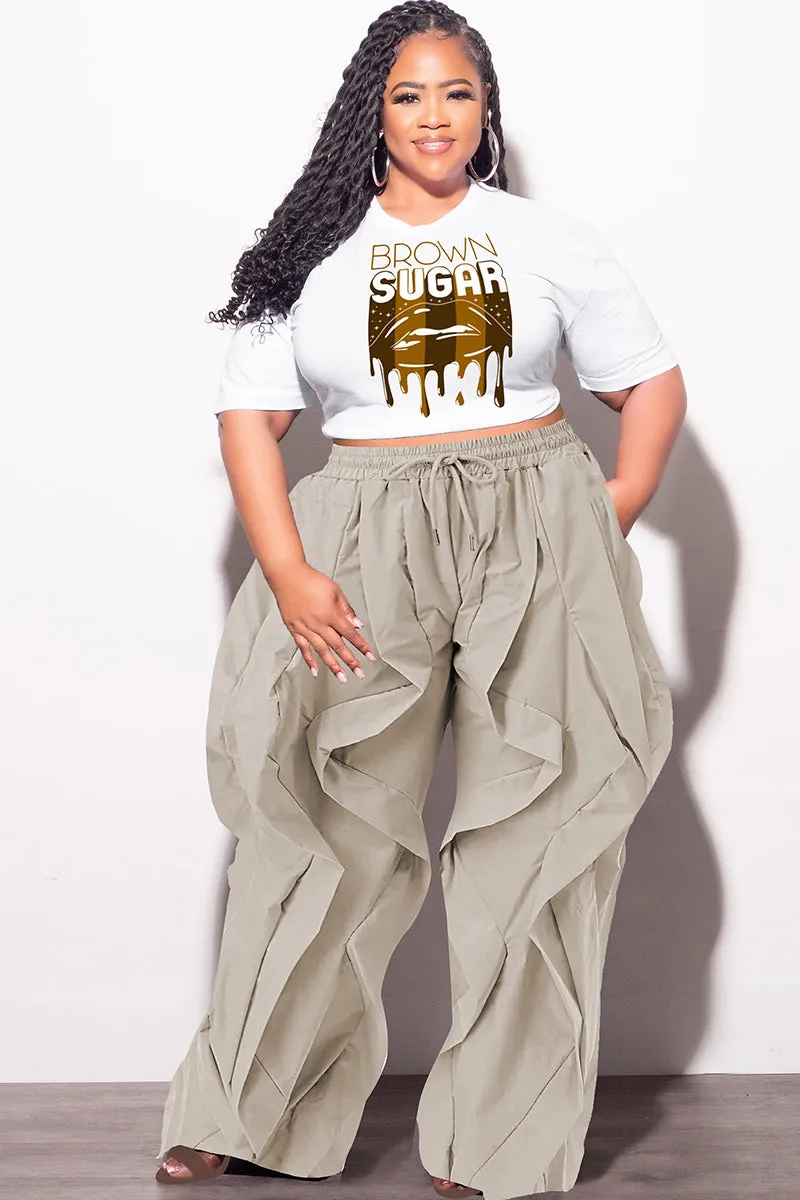 Flexible Performance Wear Final Sale Plus Size Fitted White Brown Sugar T-Shirt