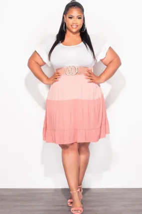 Final Sale Plus Size Flounce Sleeve Tiered Dress in White Salmon and Coral No Ride Up Design Stylish Cut