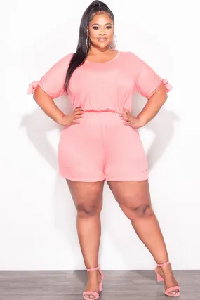 Final Sale Plus Size French Terry Romper with Self Tie Back in Coral AntiSlipGrip Minimal Vibe