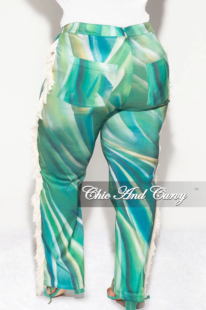 NonChafingEdges Final Sale Plus Size Fringe High Waist Pants In Green