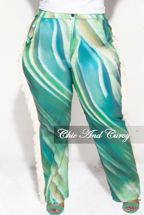 Final Sale Plus Size Fringe High Waist Pants In Green Work Flex