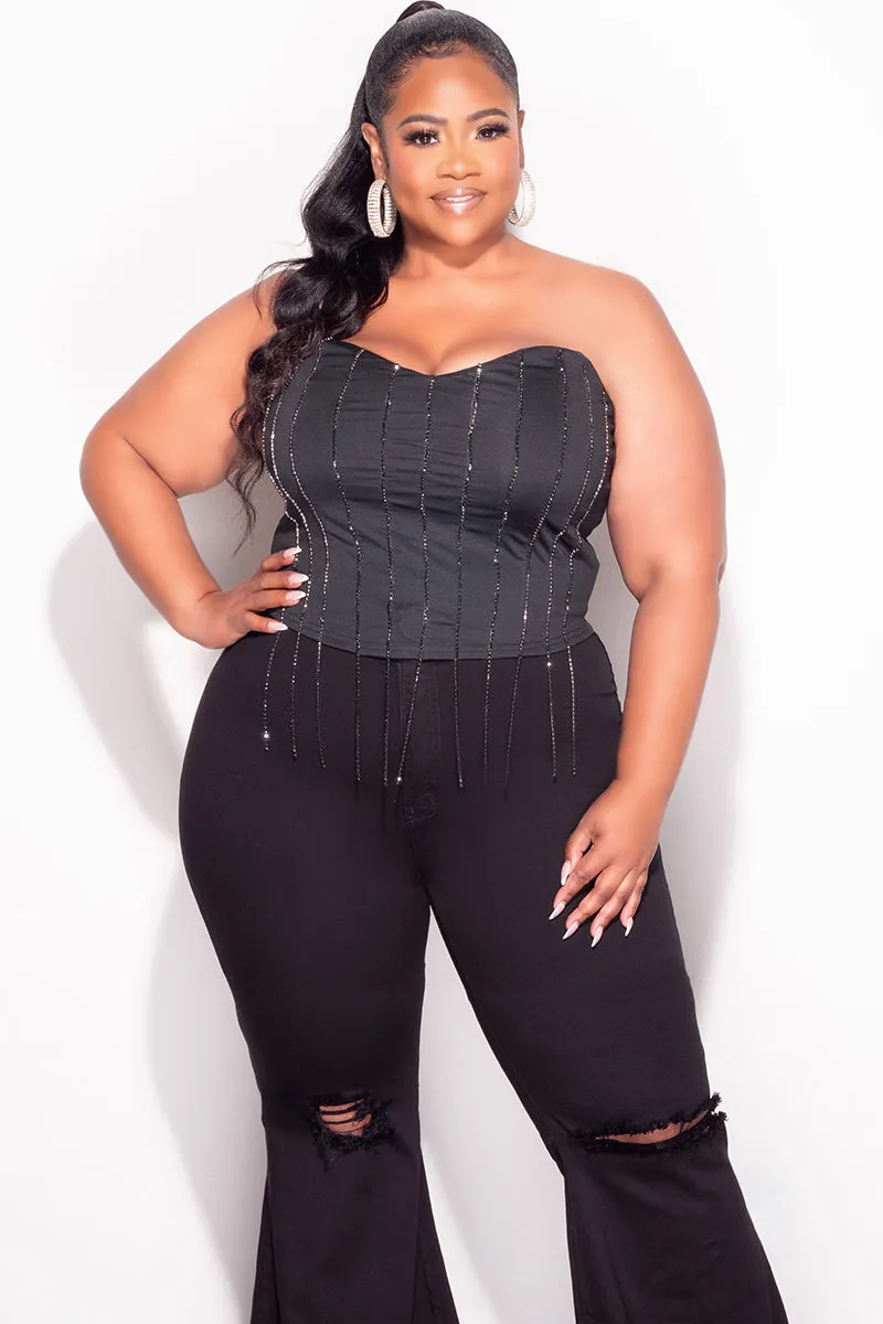 Stay Comfortable Cozy Waist Final Sale Plus Size Fringe Rhinestone Tube Top in Black
