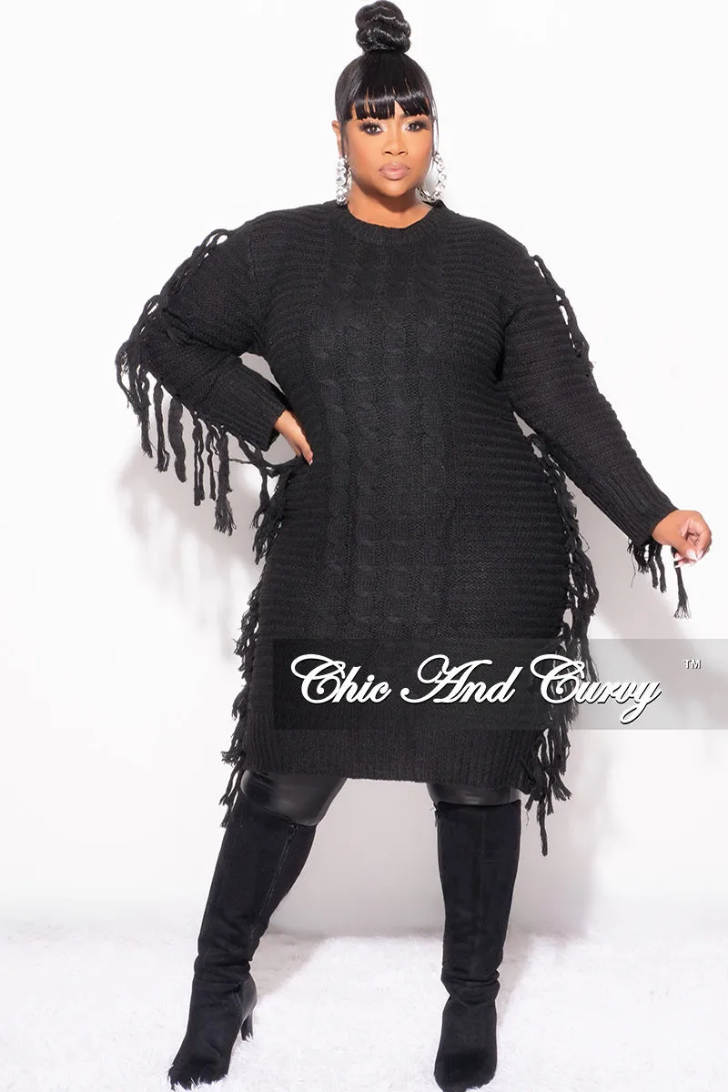Final Sale Plus Size Fringe Sweater Dress in Black No Pinch Compression Fit