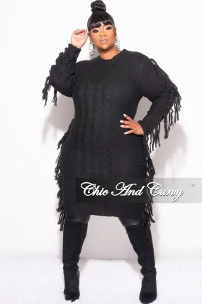 Tear Resistant Design Reinforced Stitching Final Sale Plus Size Fringe Sweater Dress in Black