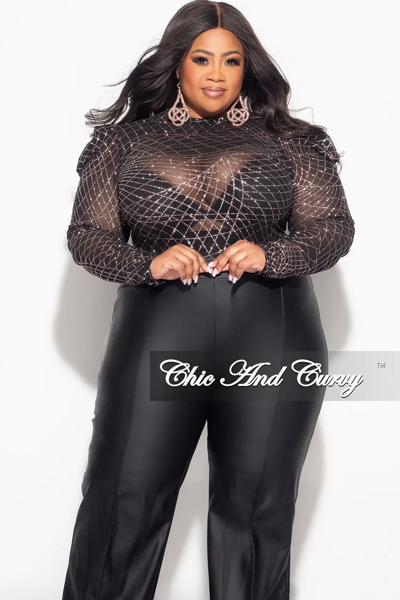 Final Sale Plus Size Glitter Mesh Bodysuit in Black and Gold (Bodysuit Only) Functional Fashion Ripstop Reinforcement