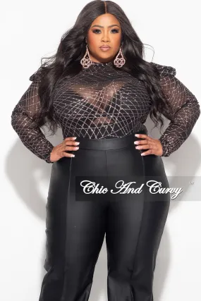 Final Sale Plus Size Glitter Mesh Bodysuit in Black and Gold (Bodysuit Only) Cozy Lining