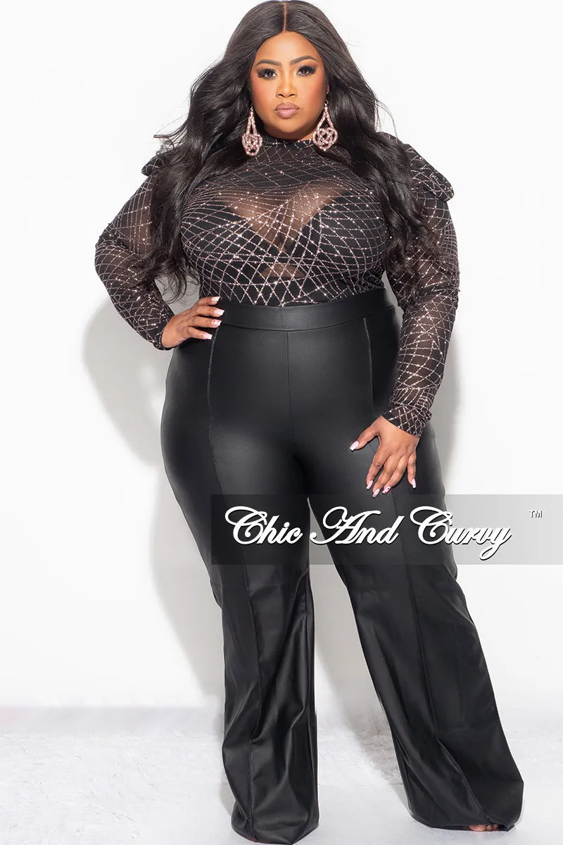 Basic Style Final Sale Plus Size Glitter Mesh Bodysuit in Black and Gold (Bodysuit Only)