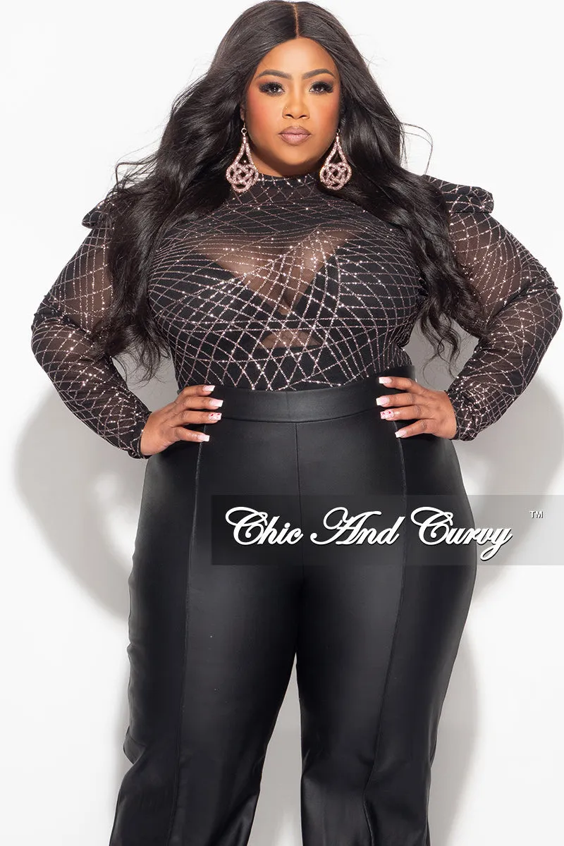 Final Sale Plus Size Glitter Mesh Bodysuit in Black and Gold (Bodysuit Only) Cozy Lining