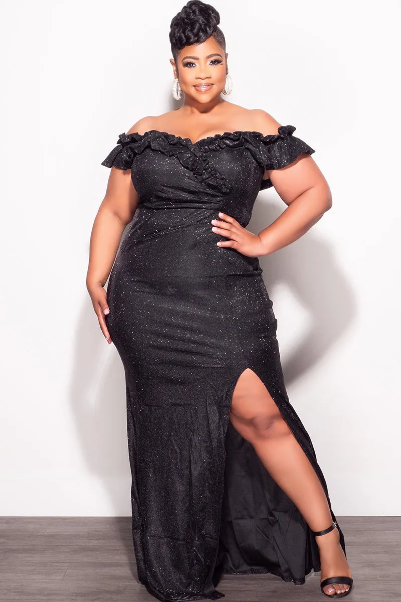 Final Sale Plus Size Glitter Pleated Maxi Dress in Black snag resistant