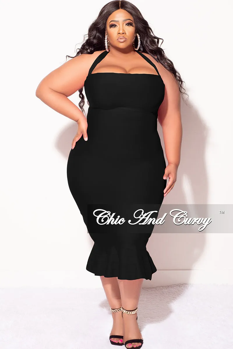 StaticDissipativeFabric tech fabric Final Sale Plus Size Halter Bandage Dress with Ruffle Bottom in Black