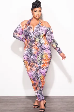 Final Sale Plus Size Halter Jumpsuit in Multi-Color Snake Print Minimalist Waist
