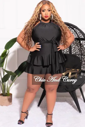 Soft Wear SecureClosureSystem Final Sale Plus Size Halter Layered Dress with Waist Tie in Black