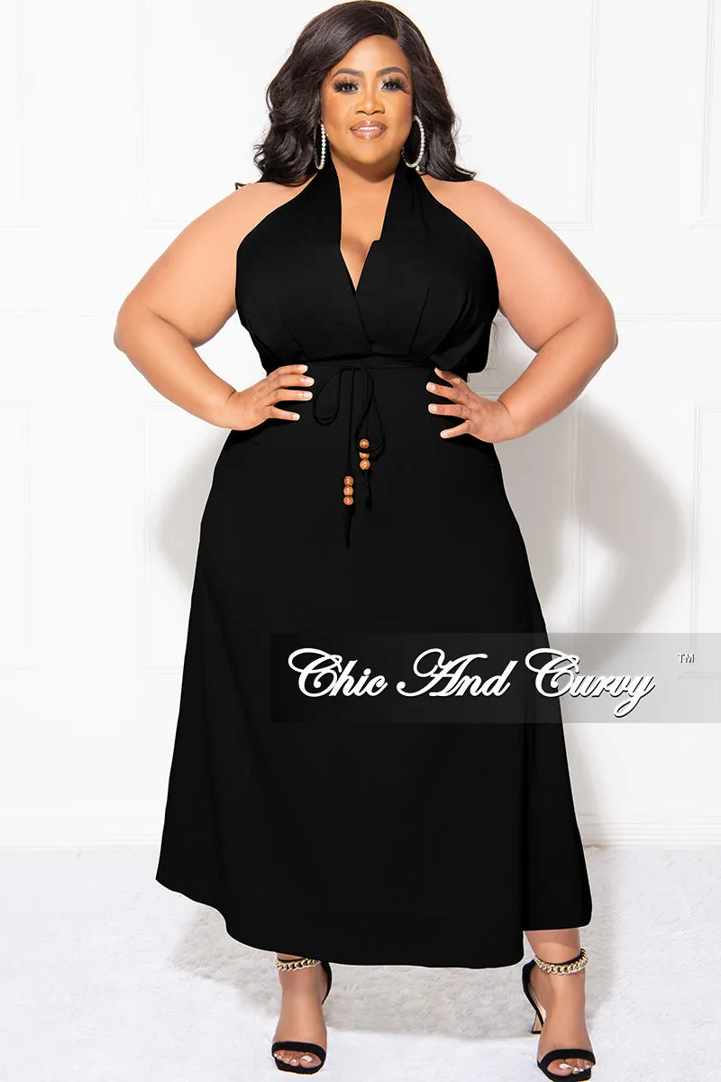Tall Length Final Sale Plus Size Halter V Neck Dress in Black
