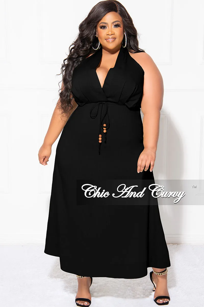 ReinforcedSeams Final Sale Plus Size Halter V Neck Dress in Black