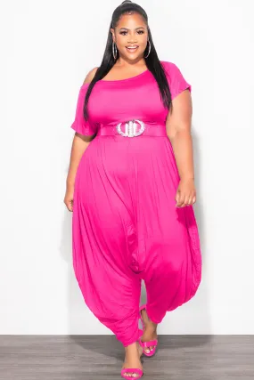 Easy Movement Slim Stretch Final Sale Plus Size Harem Jumpsuit in Fuchsia