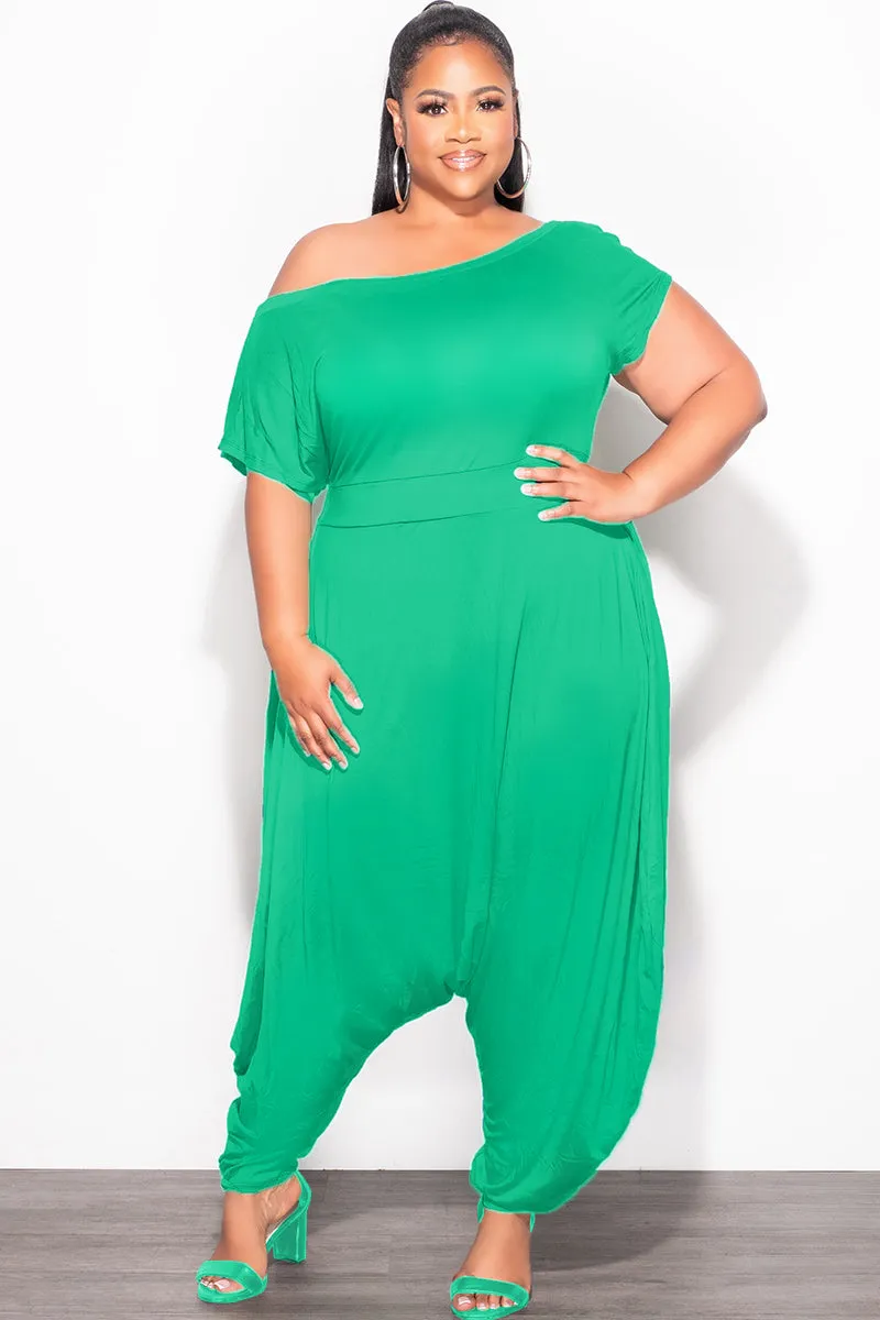 Final Sale Plus Size Harem Jumpsuit in Kelly Green Organic Cotton Blend
