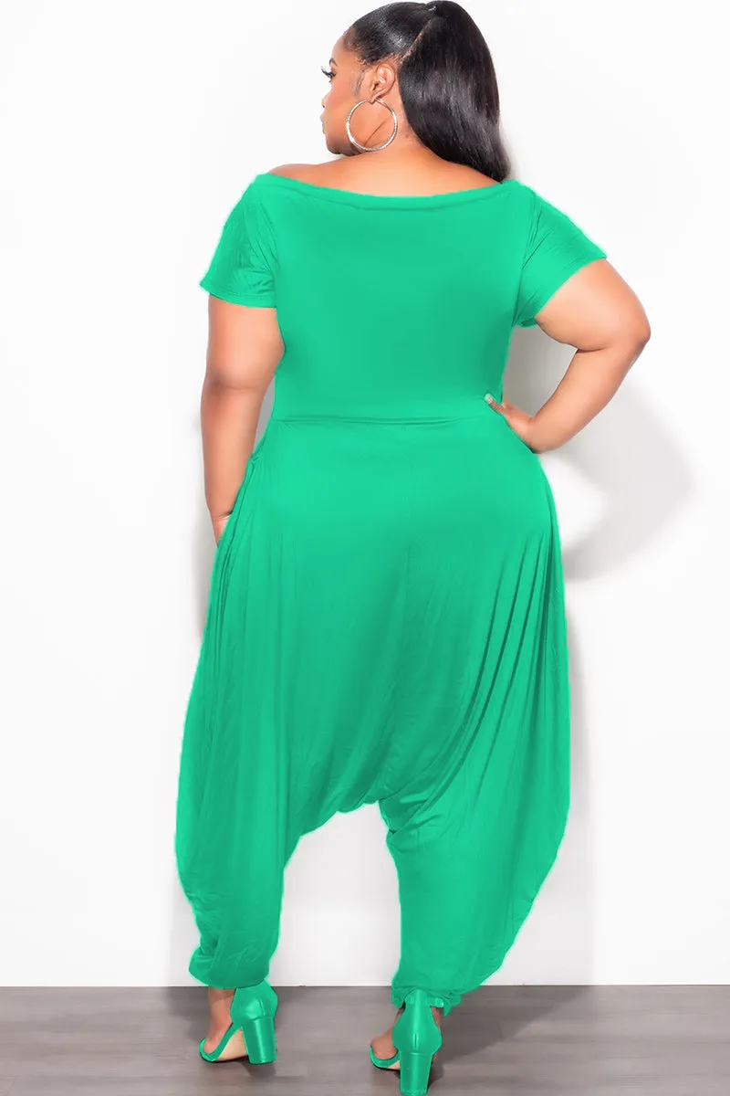 Final Sale Plus Size Harem Jumpsuit in Kelly Green Casual Chic Look