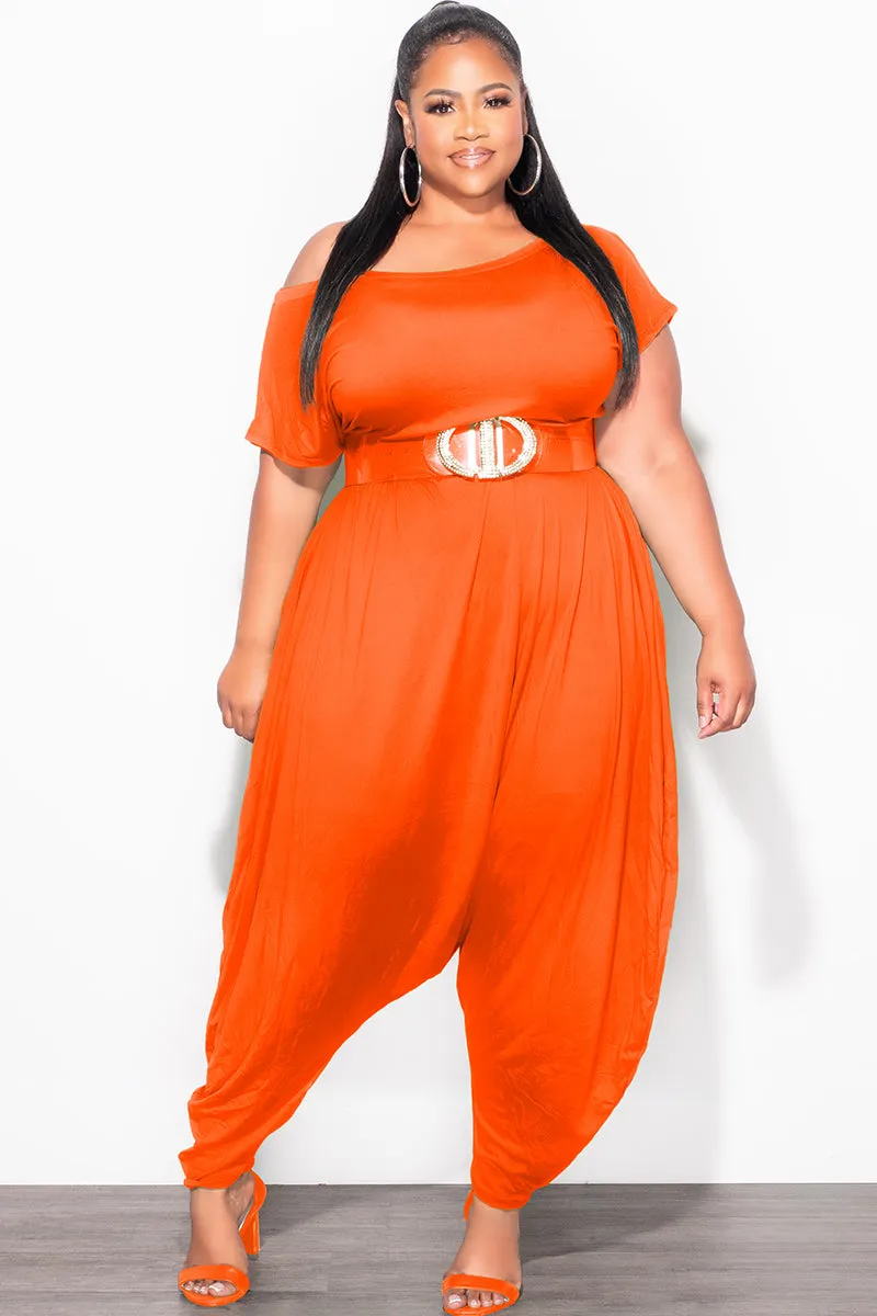 No Ride-Up Final Sale Plus Size Harem Jumpsuit in Orange
