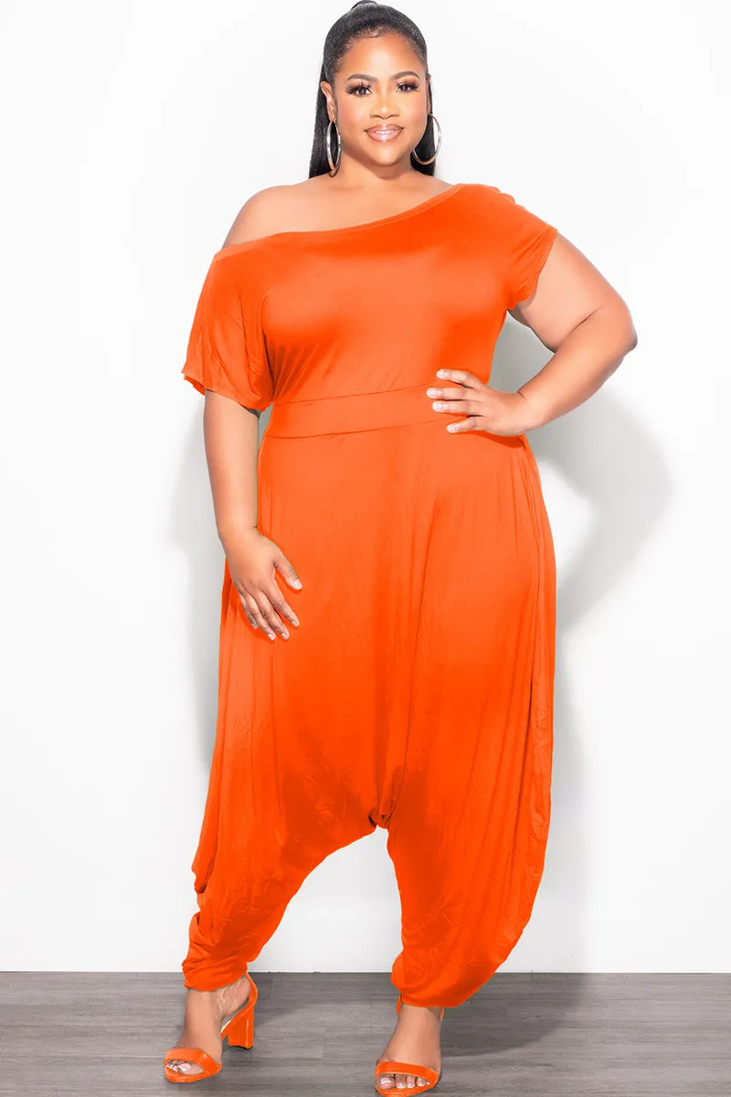 Final Sale Plus Size Harem Jumpsuit in Orange RecycledPolyester