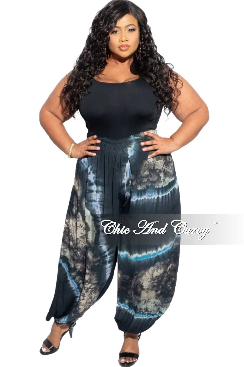 Final Sale Plus Size Harem Pants in Blue Tie Dye Print Premium Look