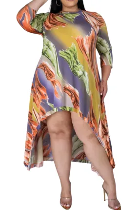 Soft Lines Final Sale Plus Size Hi-Low Dress in Multi-Color Print