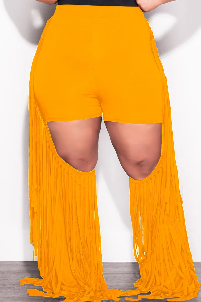Final Sale Plus Size High Waist Cutout Chaps with Fringe Trim Pants in Mustard Yellow Stay Comfortable AntiSlipGrip