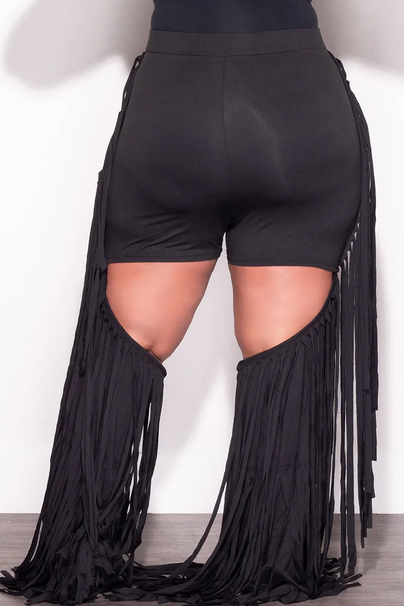 Athletic Comfort Final Sale Plus Size High Waist Cutout Fringe Trim Pants in Black