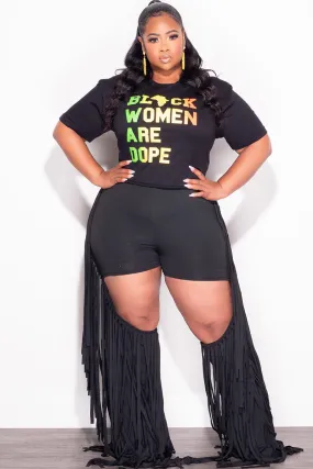 Final Sale Plus Size High Waist Cutout Fringe Trim Pants in Black Lightweight Material Stain Release Finish