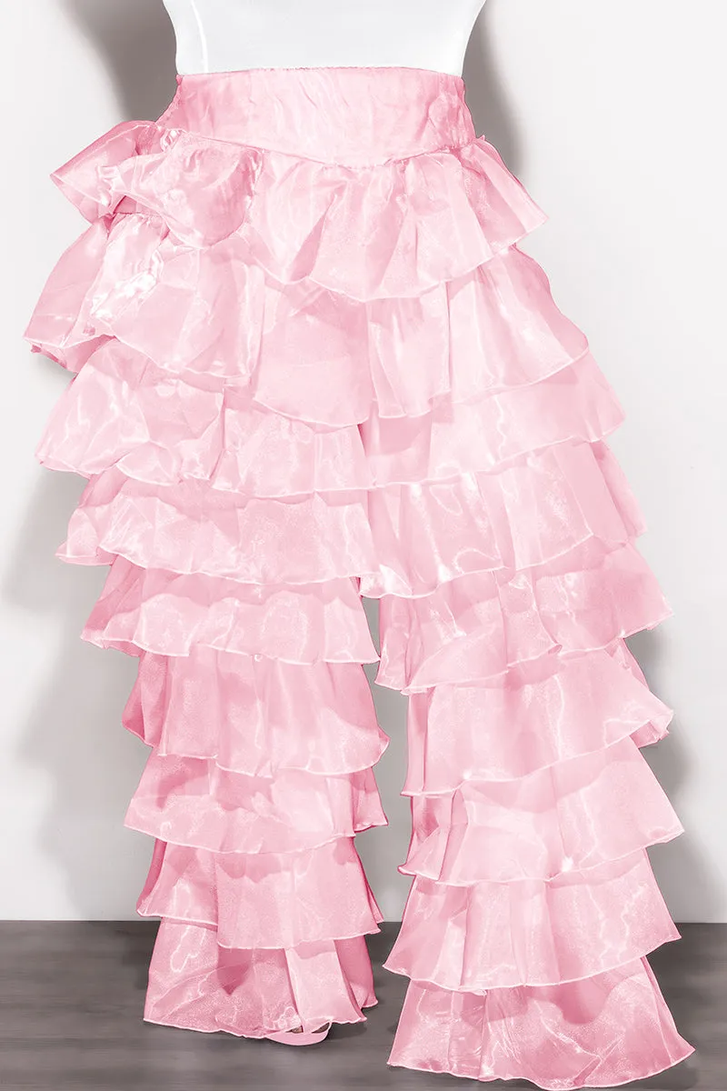 Body Sculpting Stretchable Design Final Sale Plus Size High Waist Ruffle Pants in Mauve