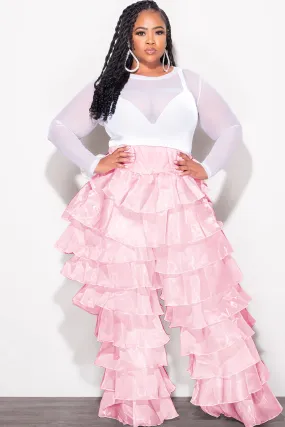 LightweightWeave Final Sale Plus Size High Waist Ruffle Pants in Mauve