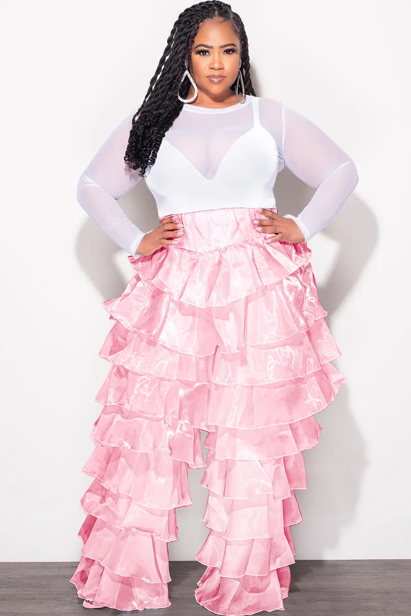 Final Sale Plus Size High Waist Ruffle Pants in Mauve Breathable Material