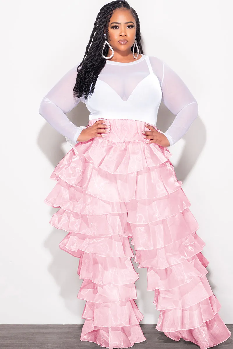 Final Sale Plus Size High Waist Ruffle Pants in Mauve Body Fit Reflective details