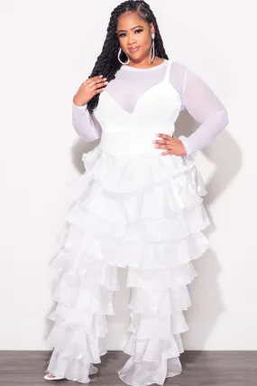 Final Sale Plus Size High Waist Ruffle Pants in White DoubleLayeredFabric