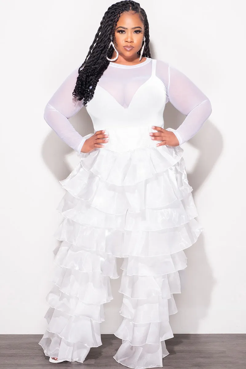 Final Sale Plus Size High Waist Ruffle Pants in White All-day Comfort UVProtection