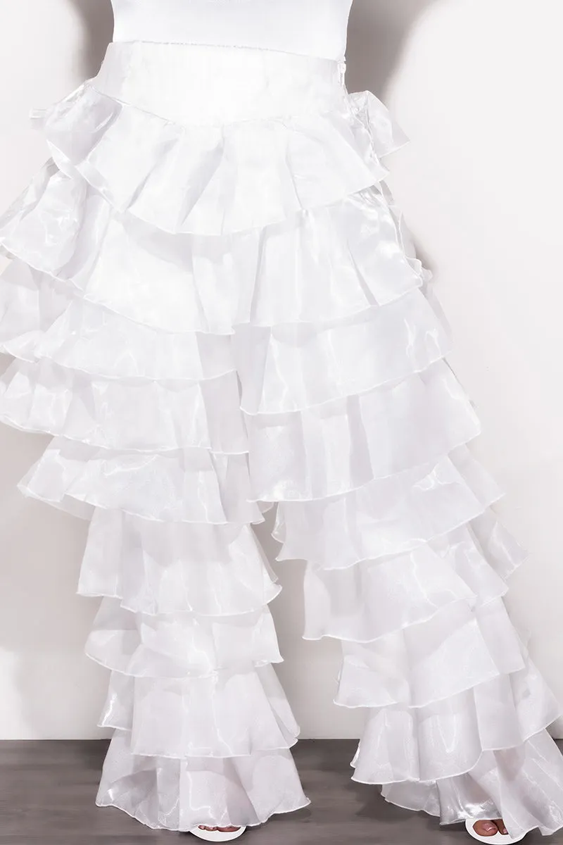 Cozy Touch Final Sale Plus Size High Waist Ruffle Pants in White