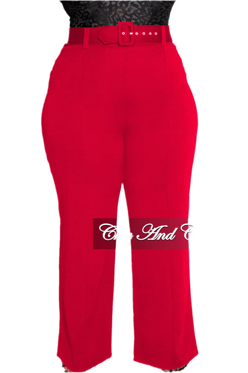 Soft Waistband Vintage Wash Final Sale Plus Size High-Waist Wide Leg Pants in Red