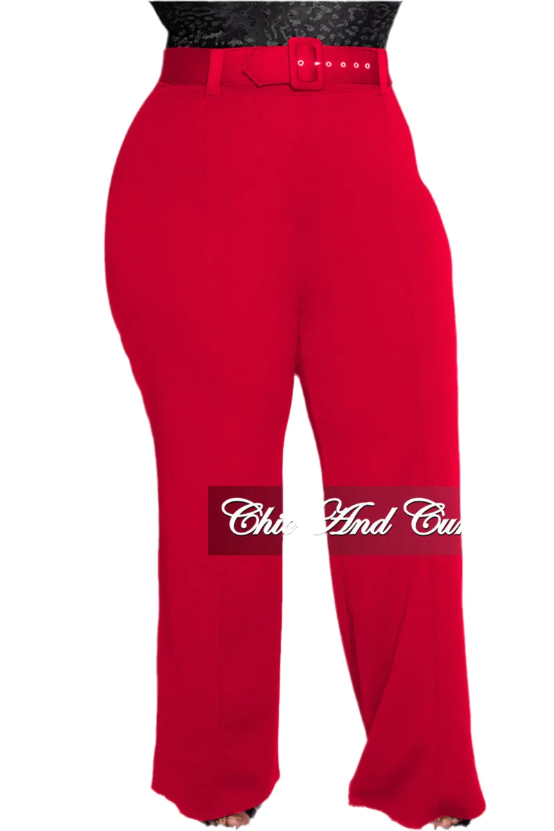 Double Needle Stitching Body Aligned Final Sale Plus Size High-Waist Wide Leg Pants in Red
