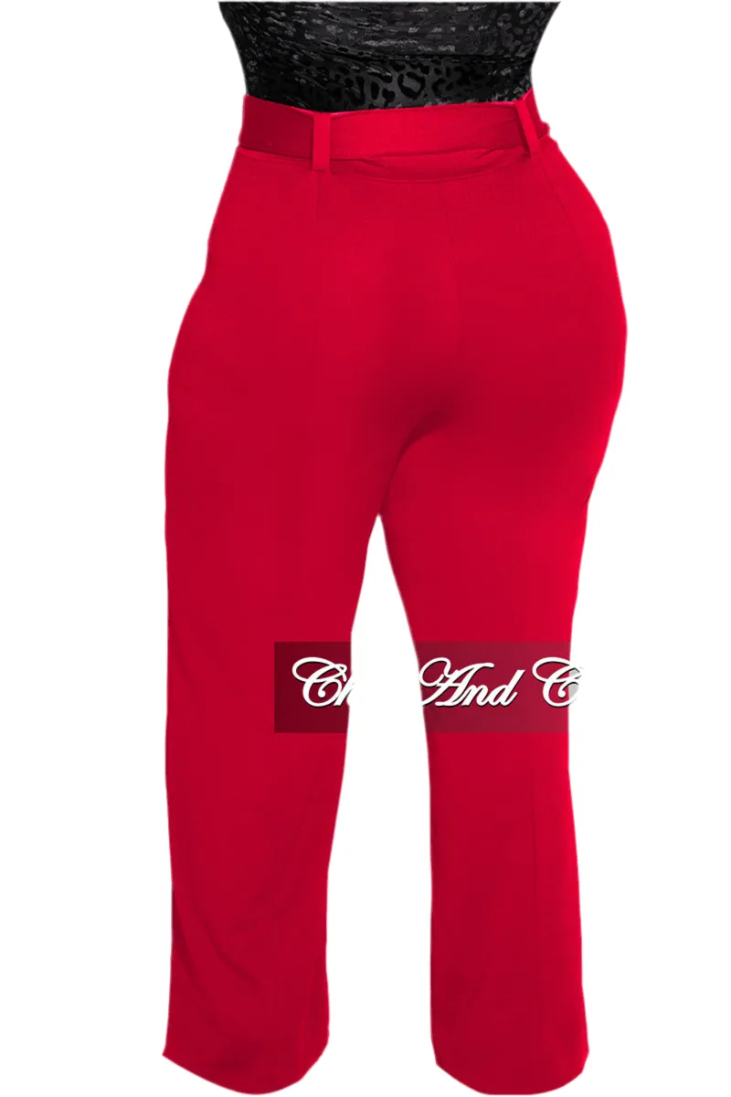 Final Sale Plus Size High-Waist Wide Leg Pants in Red Comfy Waistband Casual Style
