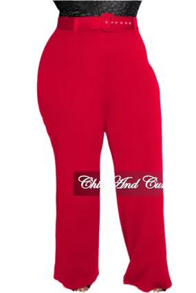 Customizable length Versatile Waist Final Sale Plus Size High-Waist Wide Leg Pants in Red