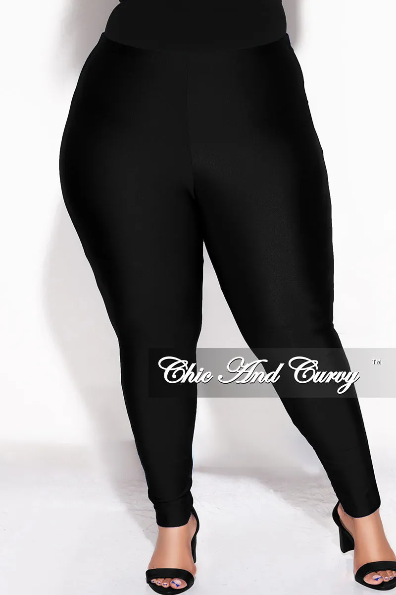 AbrasionResistant RecycledMaterial Final Sale Plus Size High Waisted Shiny Leggings in Black