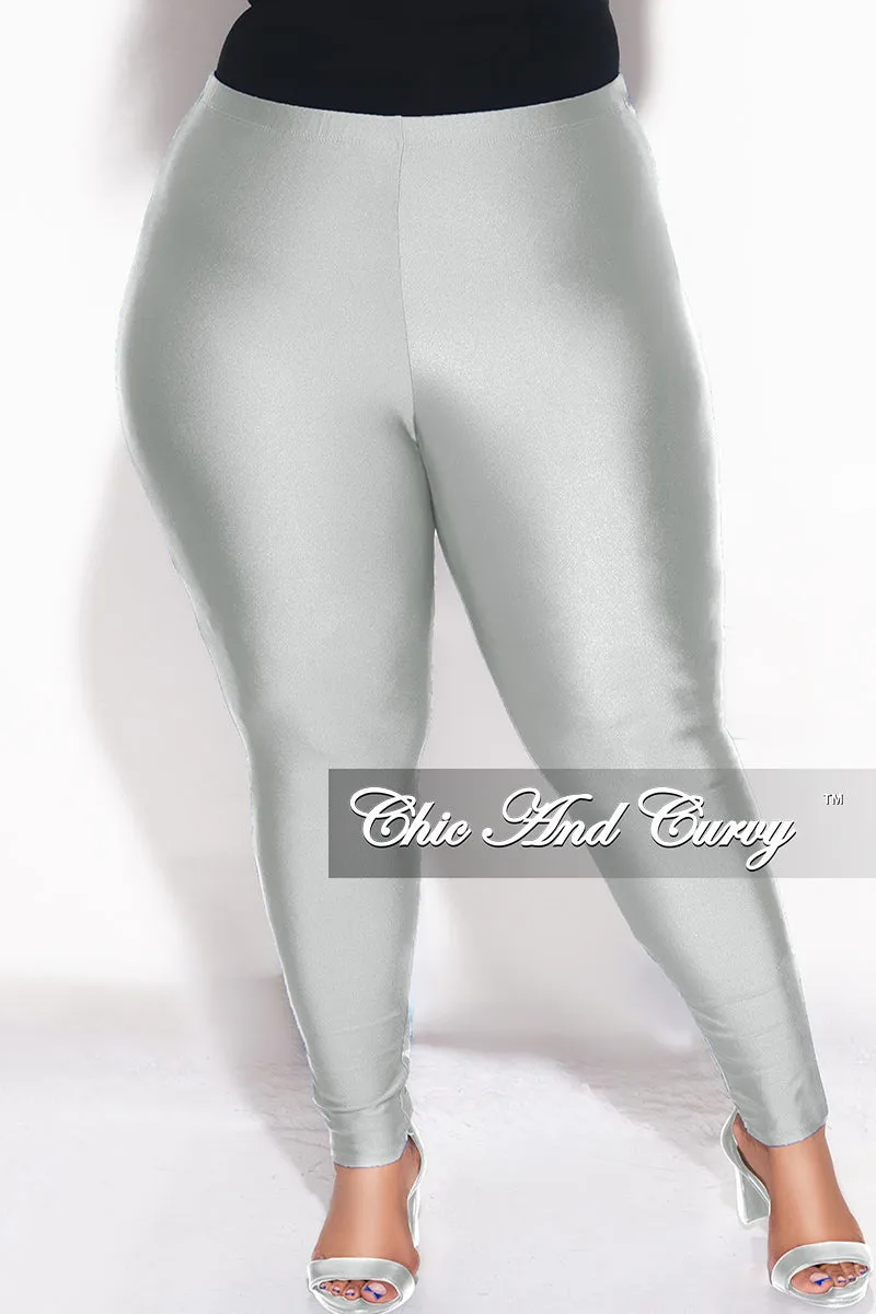 Final Sale Plus Size High Waisted Shiny Leggings in Silver Flowy legs Loose Fit