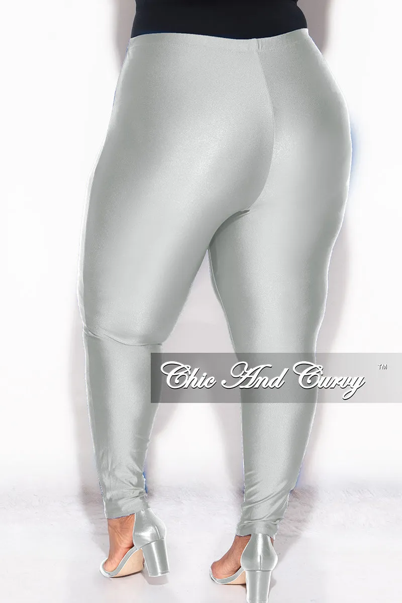 Essential Wearable Final Sale Plus Size High Waisted Shiny Leggings in Silver